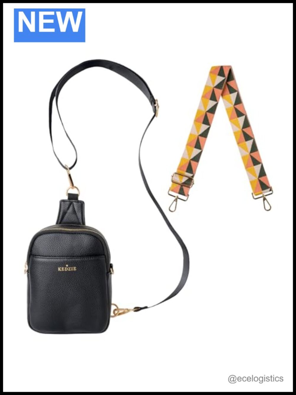 Convertible Sling Bag Crossbody Purse with Interchangeable Strap Vegan Leather